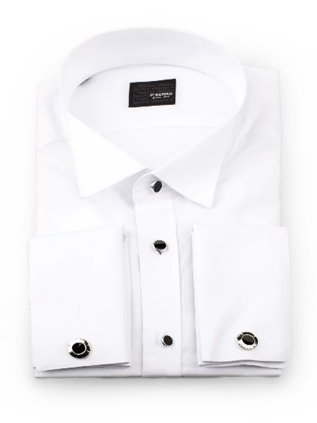 Белая мужская рубашка с чёрными пуговицами Manzetti (Италия)