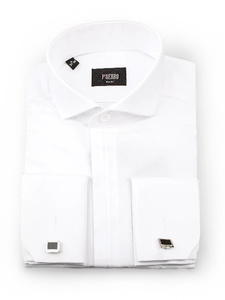 Белая мужская рубашка с планкой и деловым воротом Manzetti (Италия)