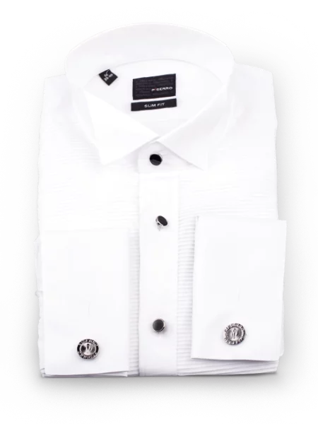 Белая мужская рубашка с чёрными пуговицами и полосками  Manzetti (Италия)