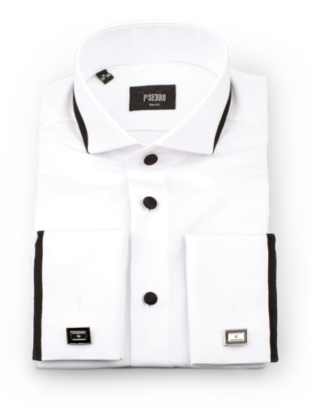 Белая мужская рубашка с черными пуговицами и полосками Manzetti (Италия)