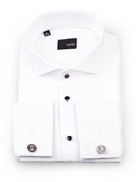 Белая мужская рубашка с чёрными пуговицами в вертикальную полоску Manzetti (Италия)